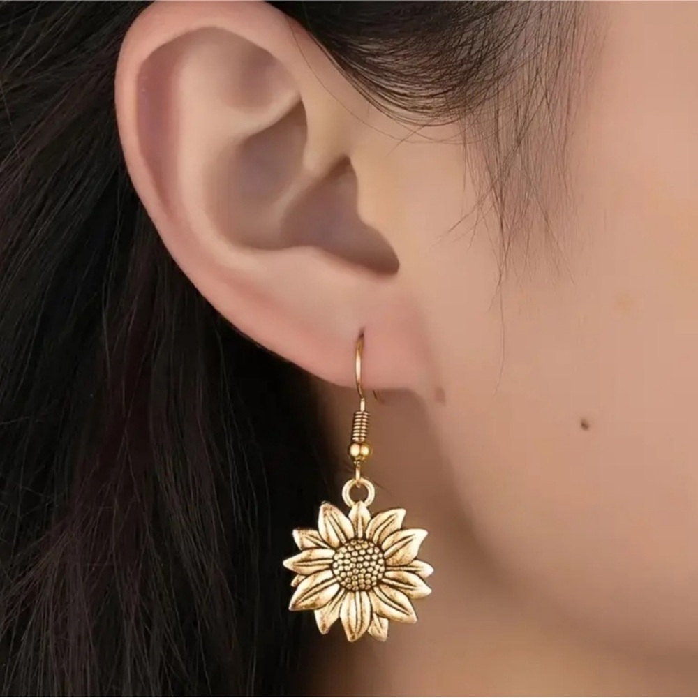 Gold Sunflower Dangle Earrings